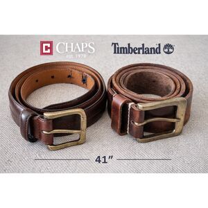 Chaps & Timberland Men’s Leather Belt Bundle Brown 41” Distressed Classic Casual